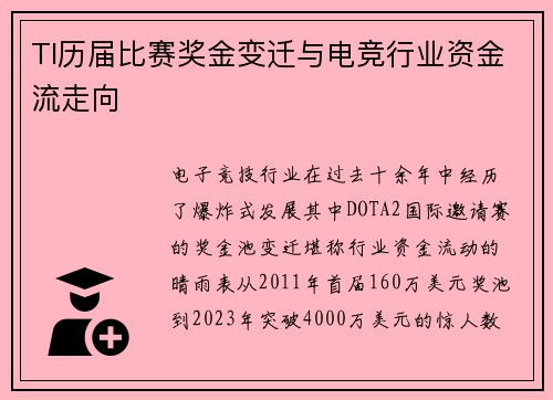 TI历届比赛奖金变迁与电竞行业资金流走向